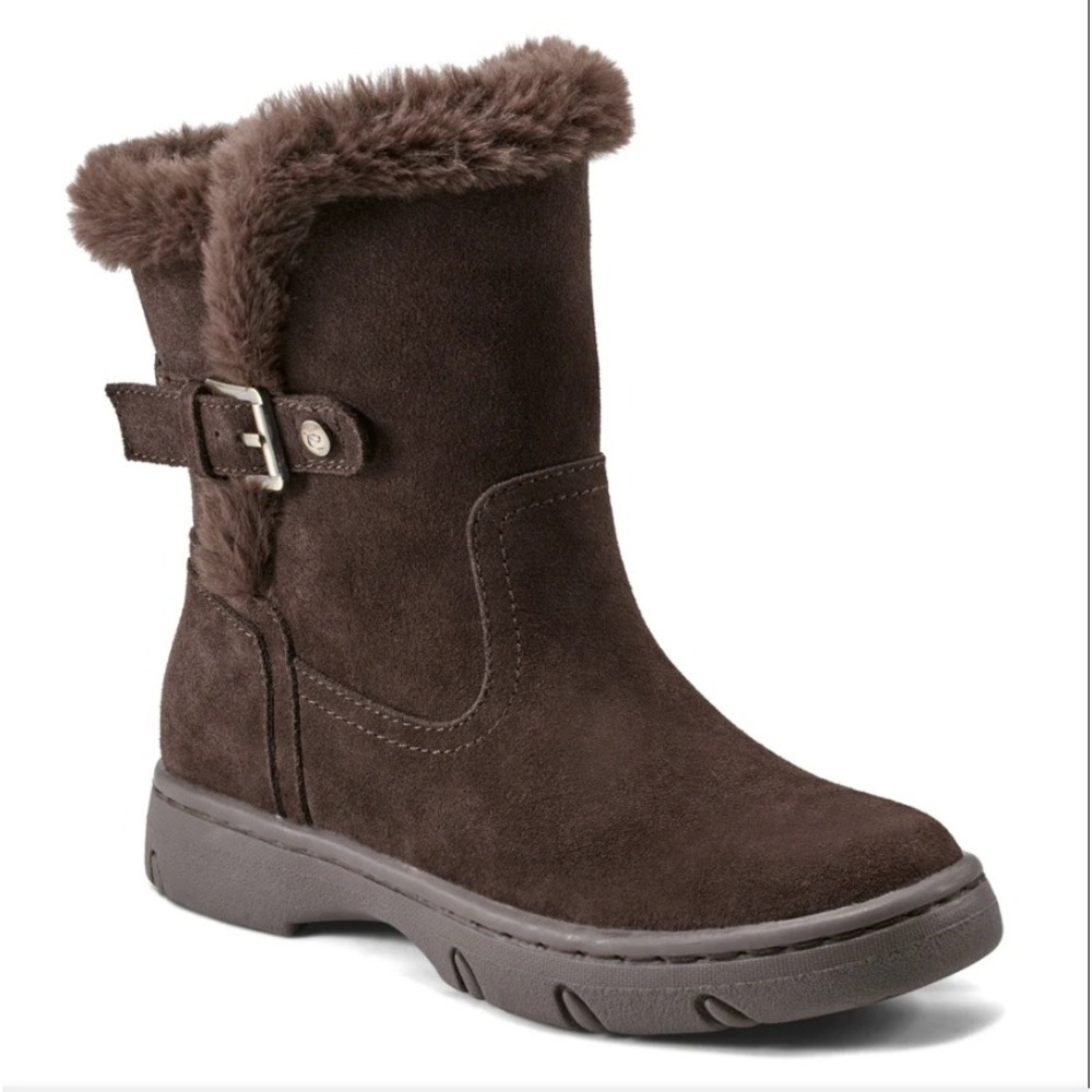 NEW Easy Spirit‎ Brown Suede Faux Fur Trim Buckle Winter Boots Women's Size 7